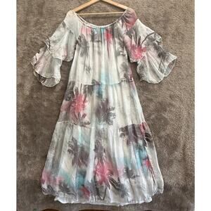 Anna Melani S Tiered Off Shoulder Midi Dress Watercolor Silk Gauze Lagenlook